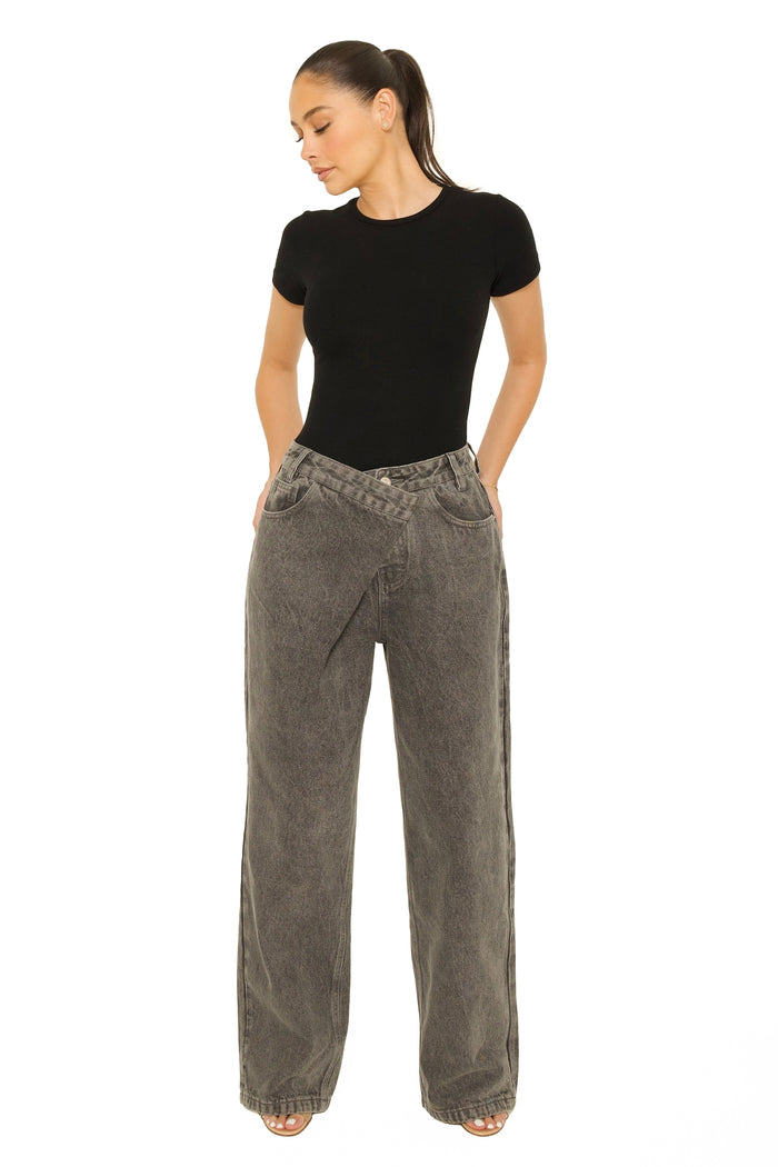 Fold Over Jeans Light Grey