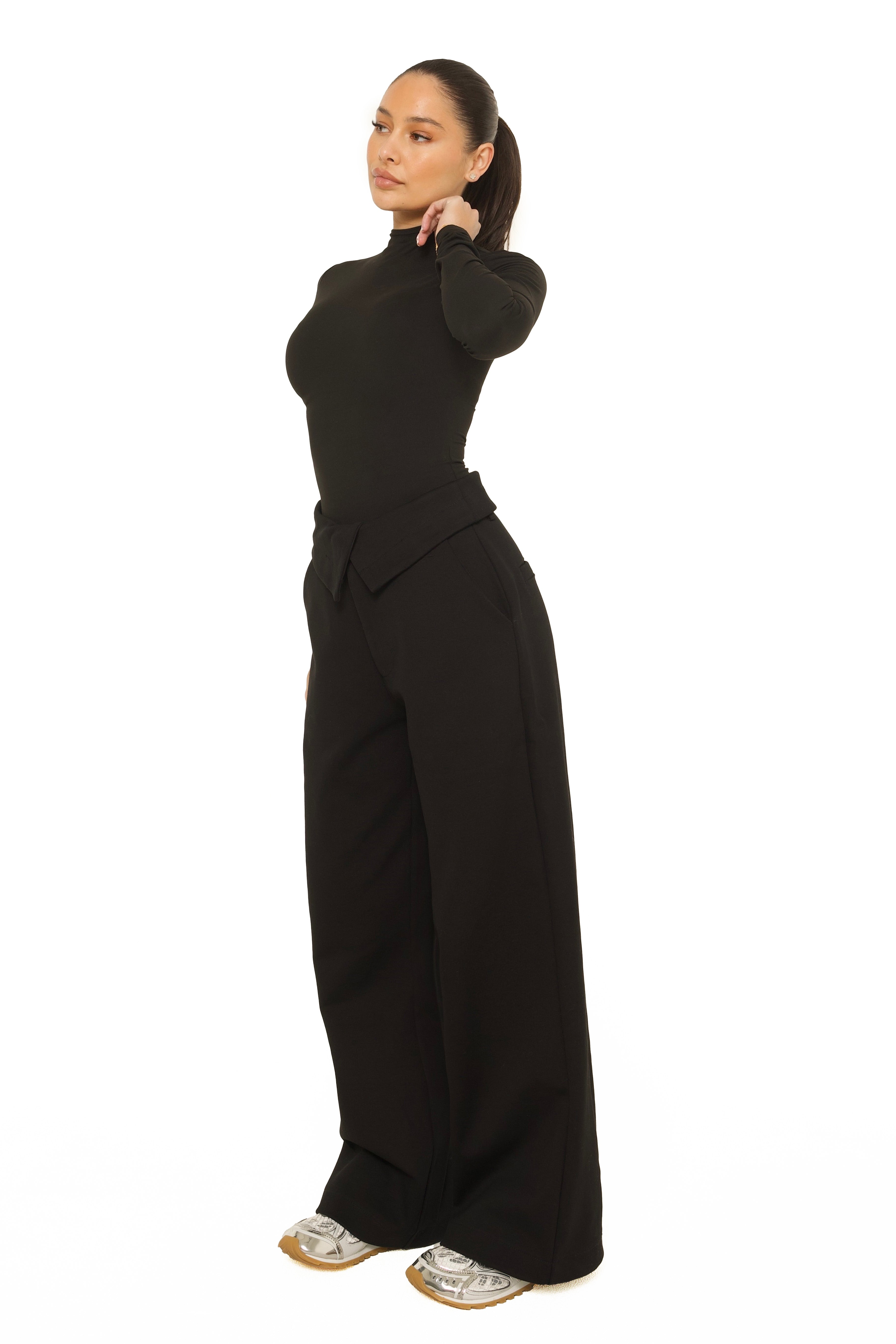 Fold Over Jogging Pantalon Black