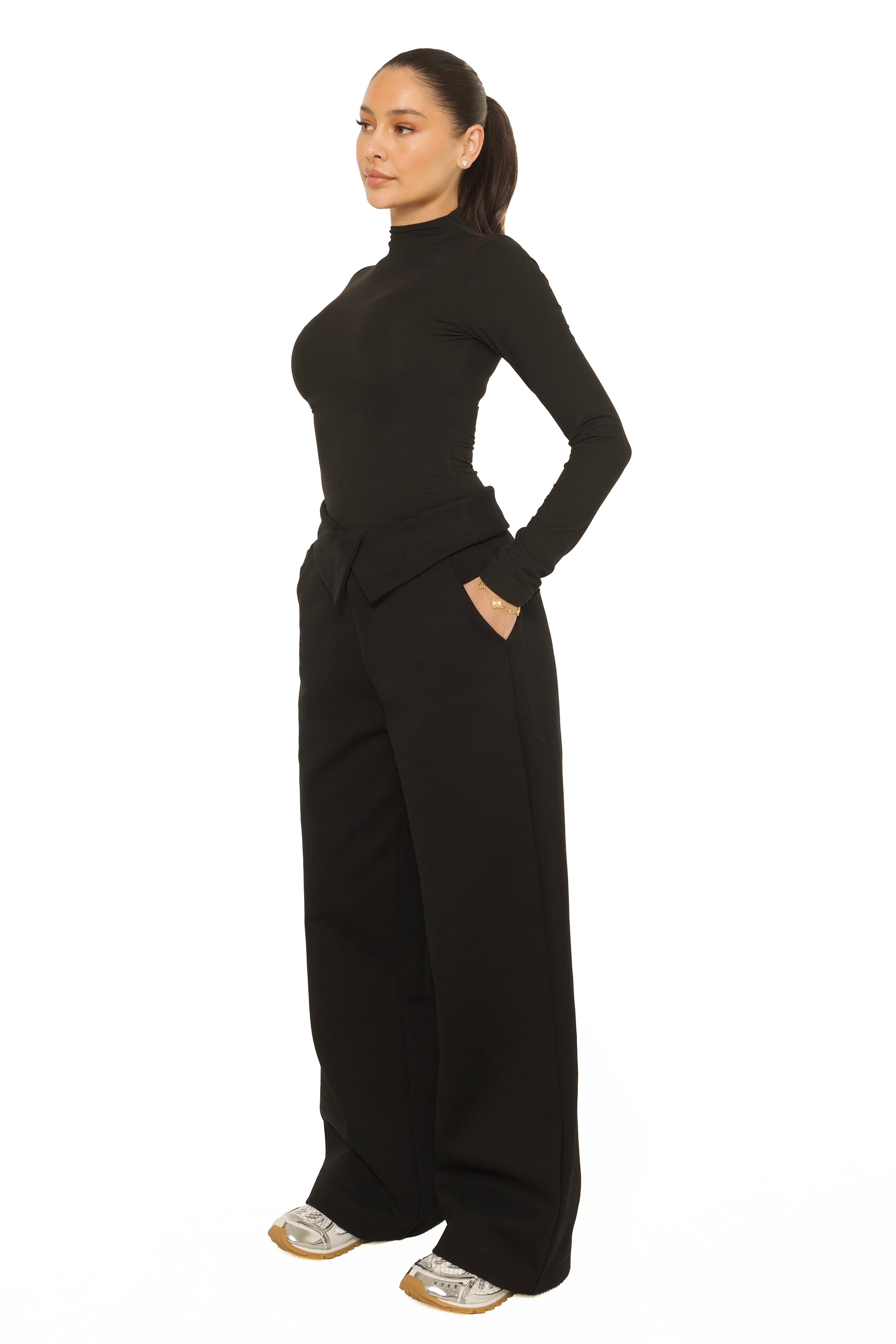 Fold Over Jogging Pantalon Black