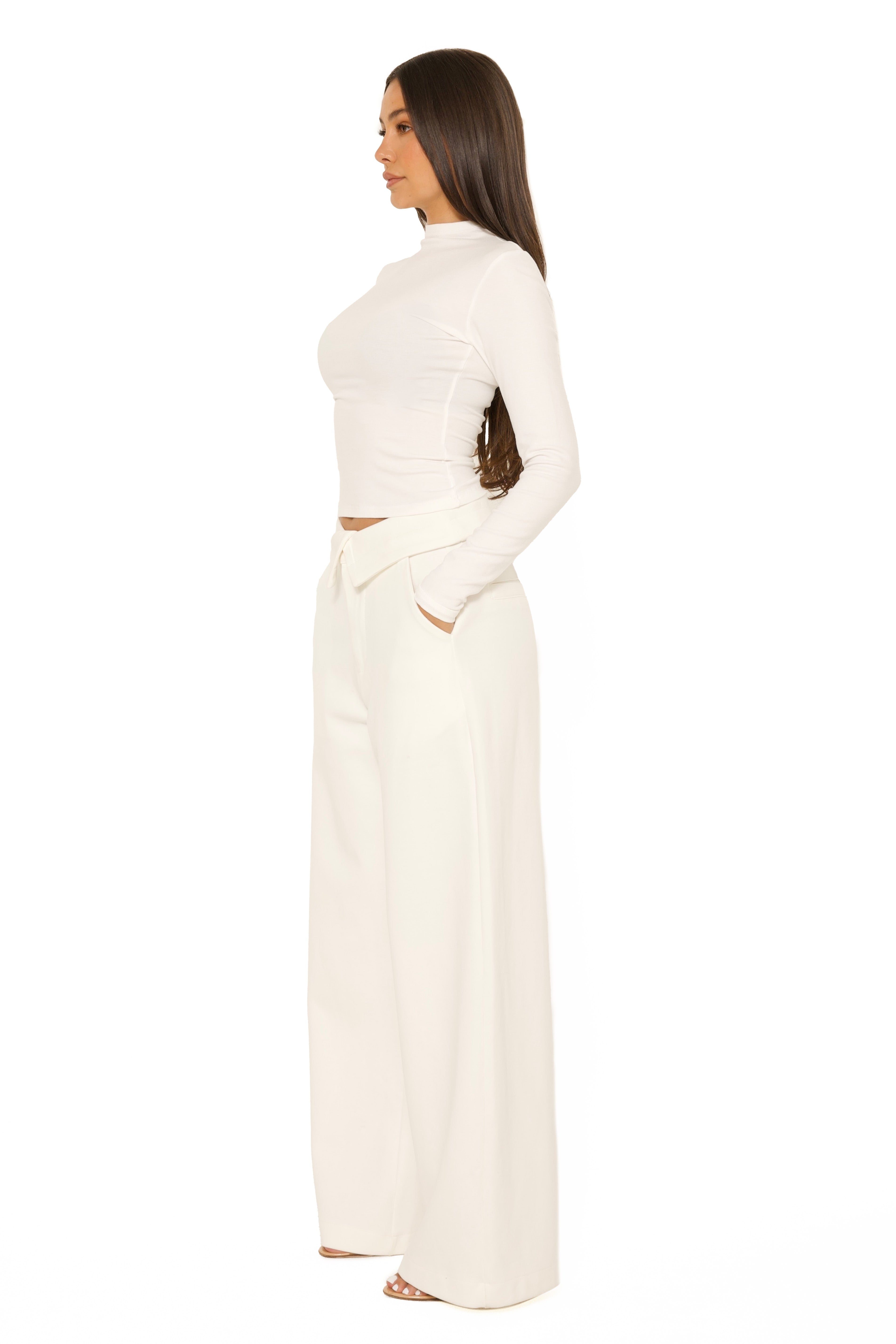 Fold Over Jogging Pantalon Cream