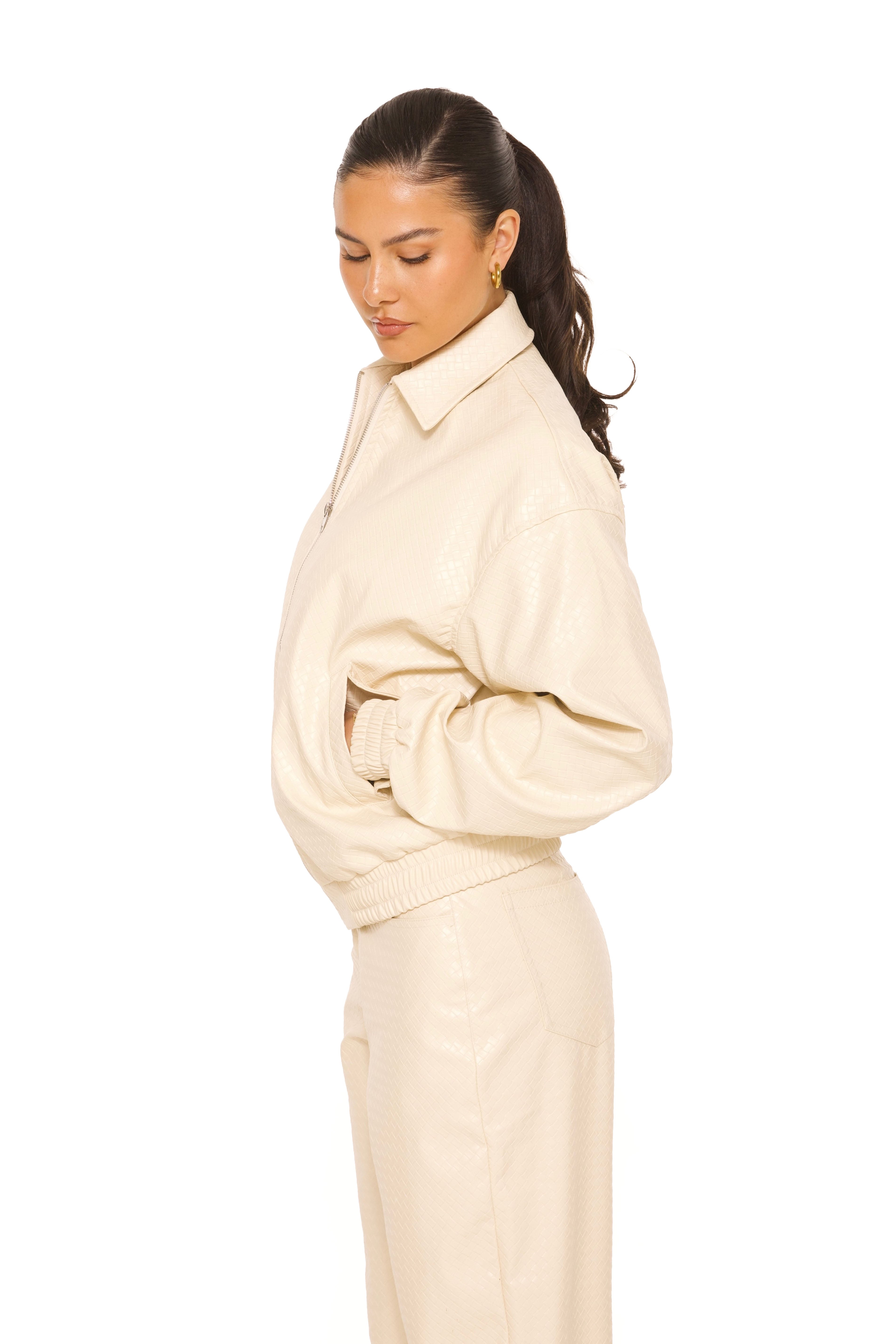 Leather Woven Bomberjacket Cream
