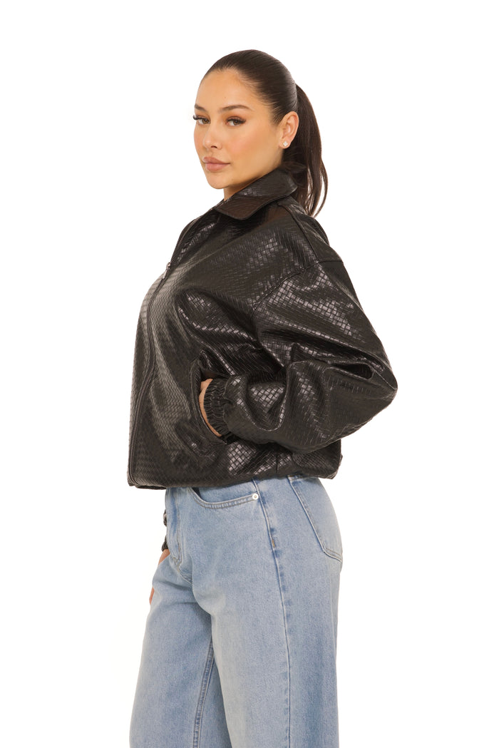 Leather Woven Bomberjacket Black