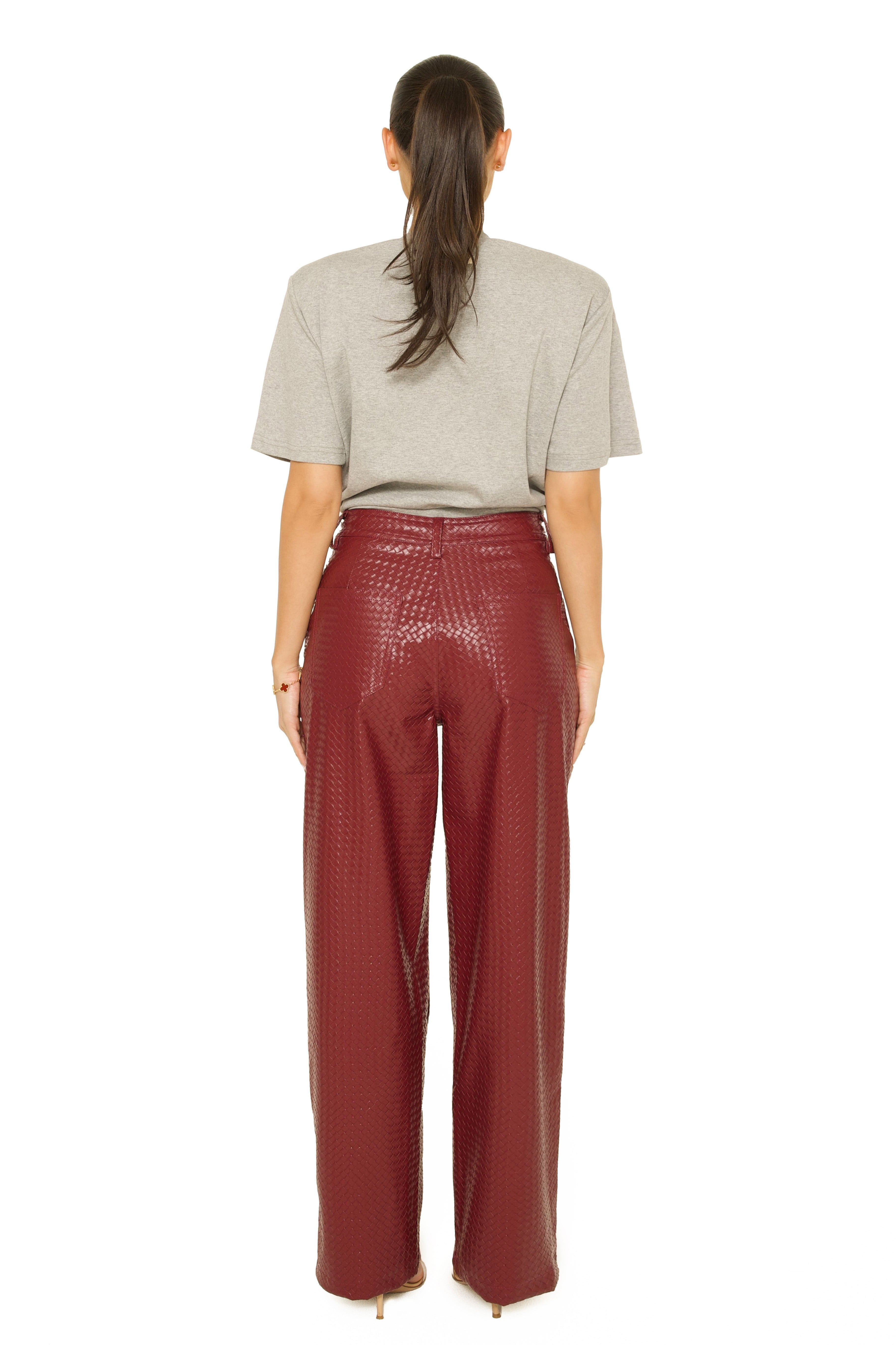 Leather Woven Pants Burgundy