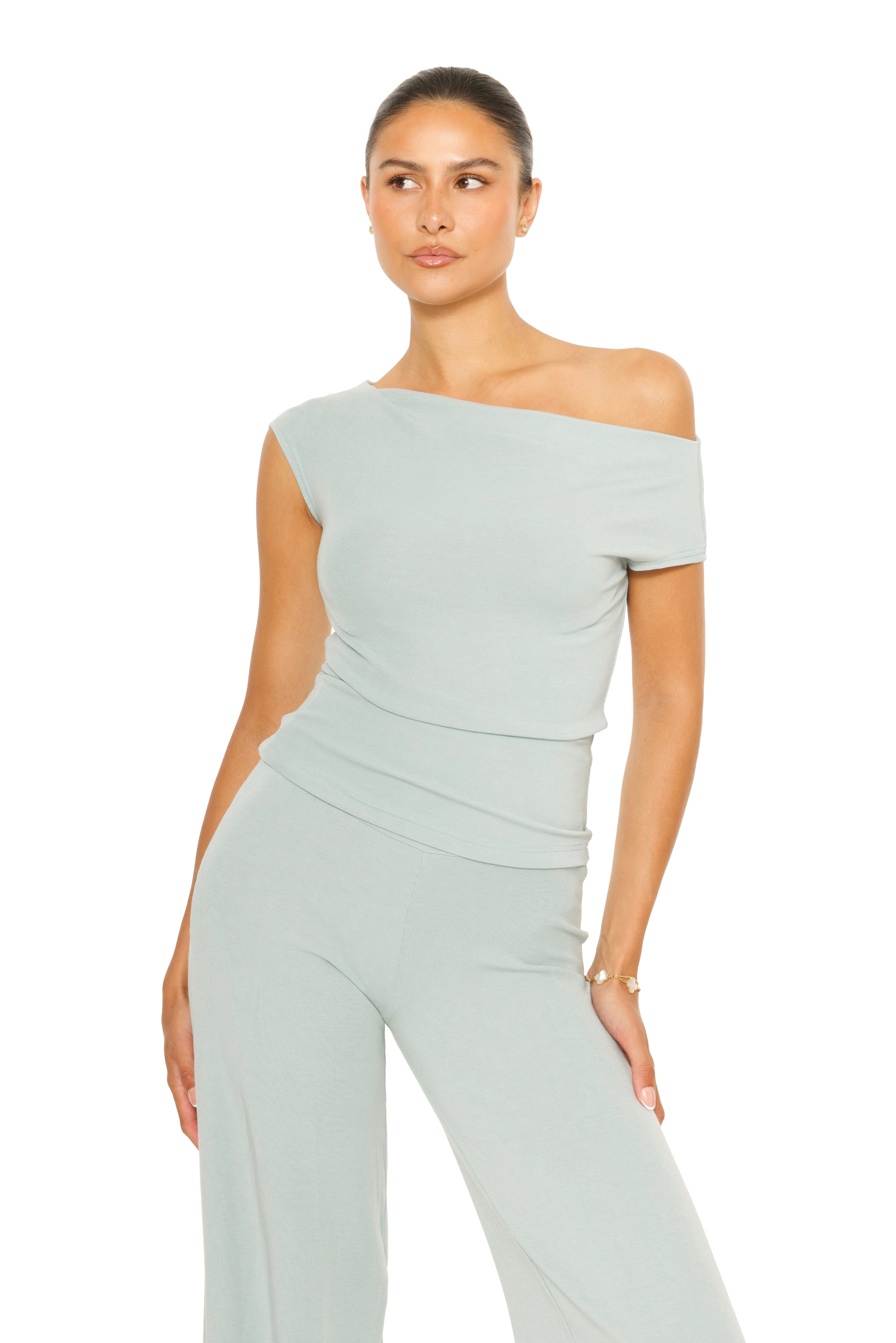 Off Shoulder Lounge Top Sage