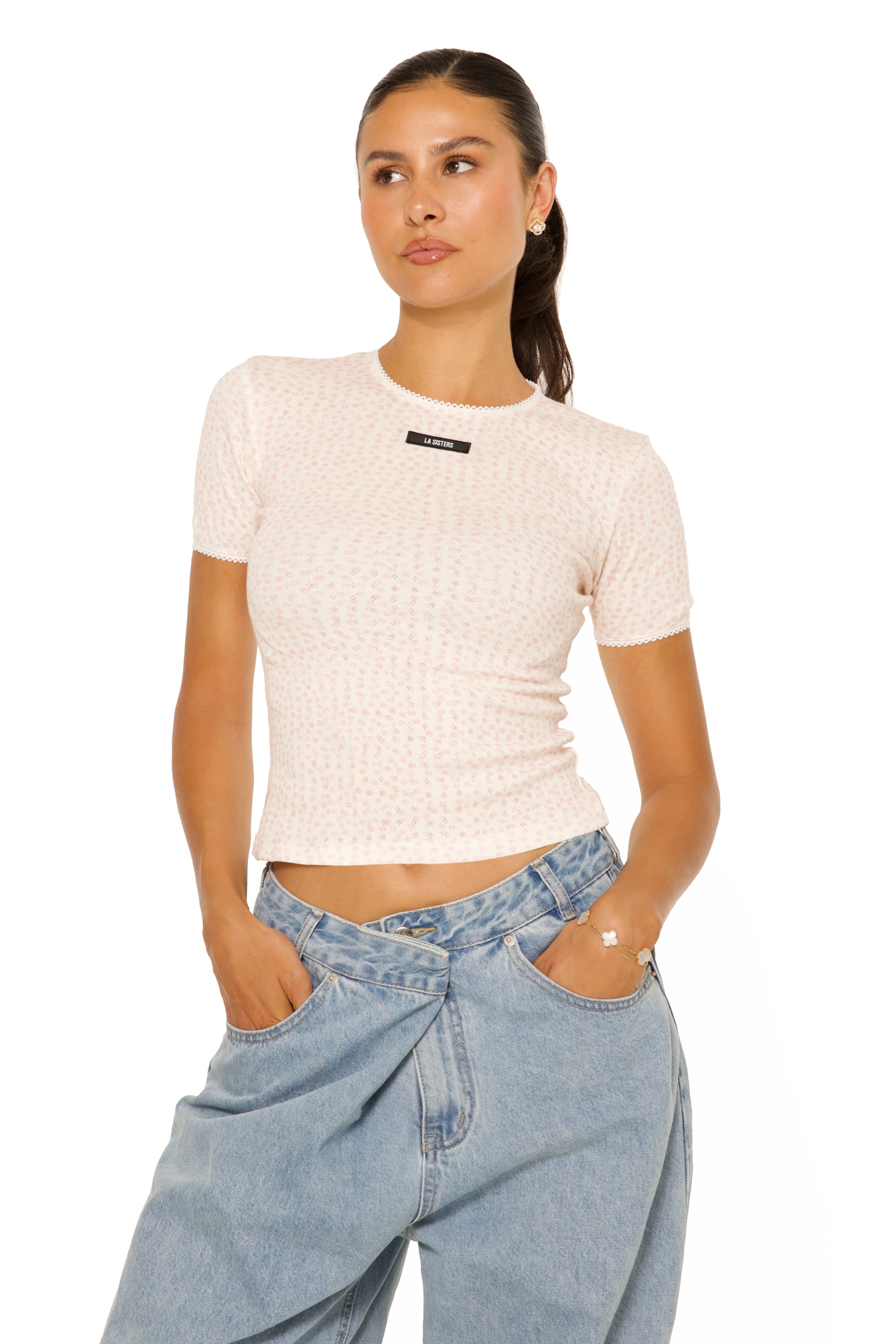 Pointelle Flower Top Pink