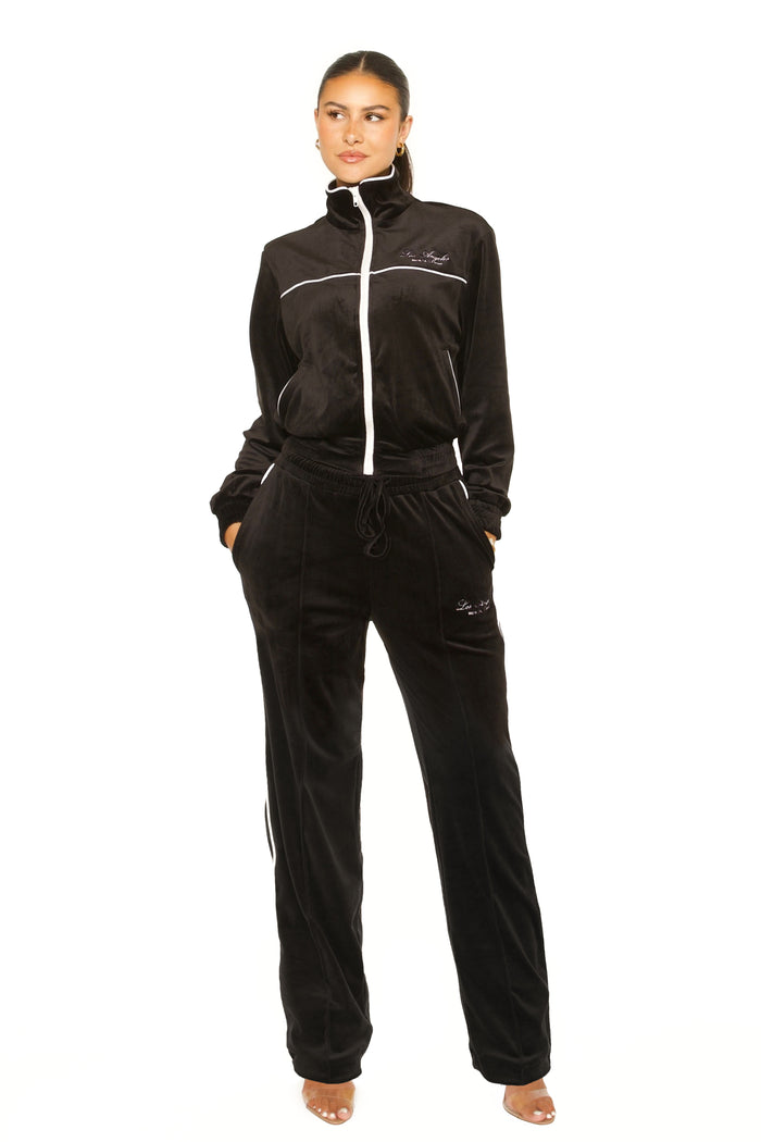 Velour Los Angeles Tracksuit Black