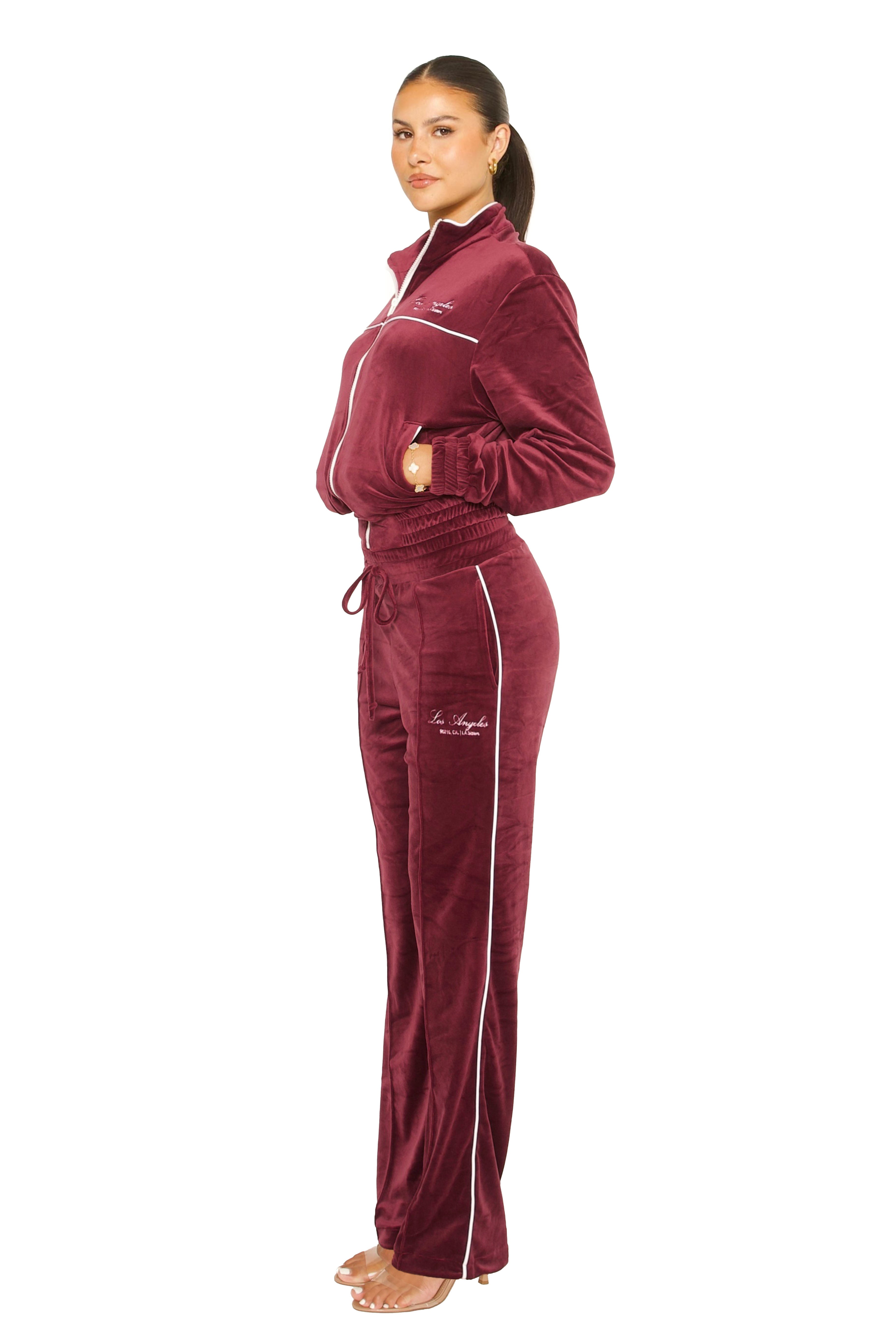 Velour Los Angeles Tracksuit Burgundy