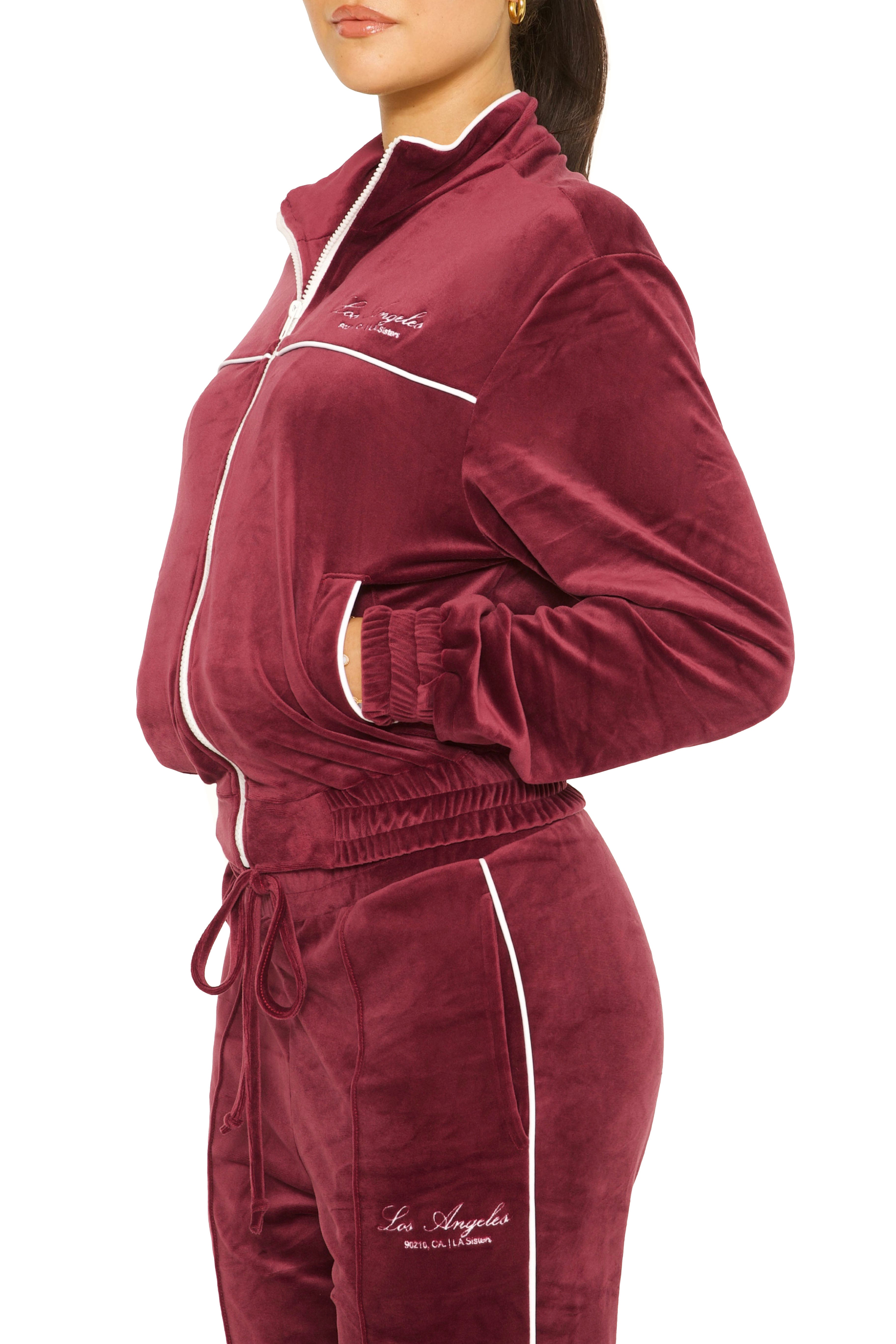 Maroon velour tracksuit on sale