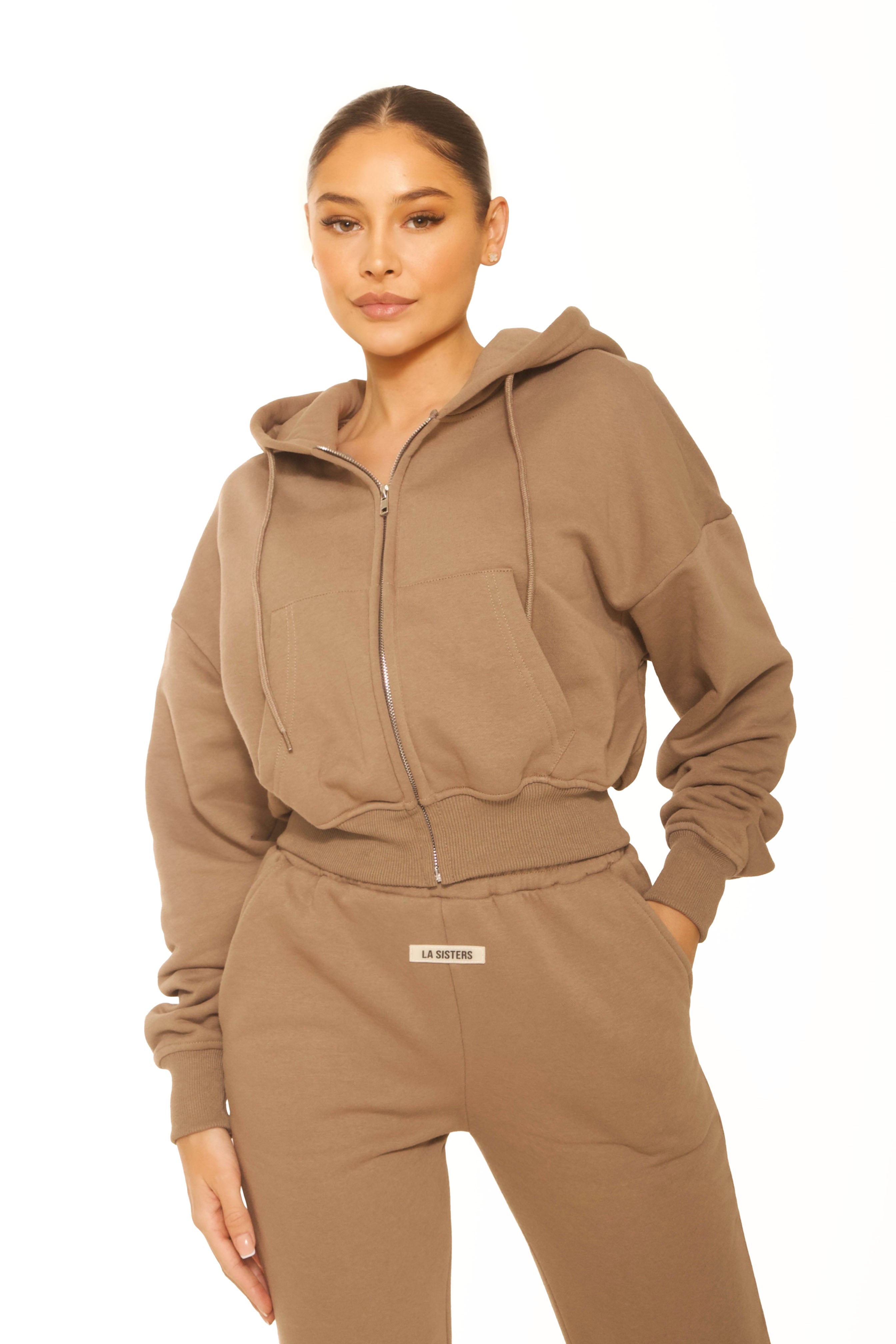 Essential Cropped Hoodie Taupe