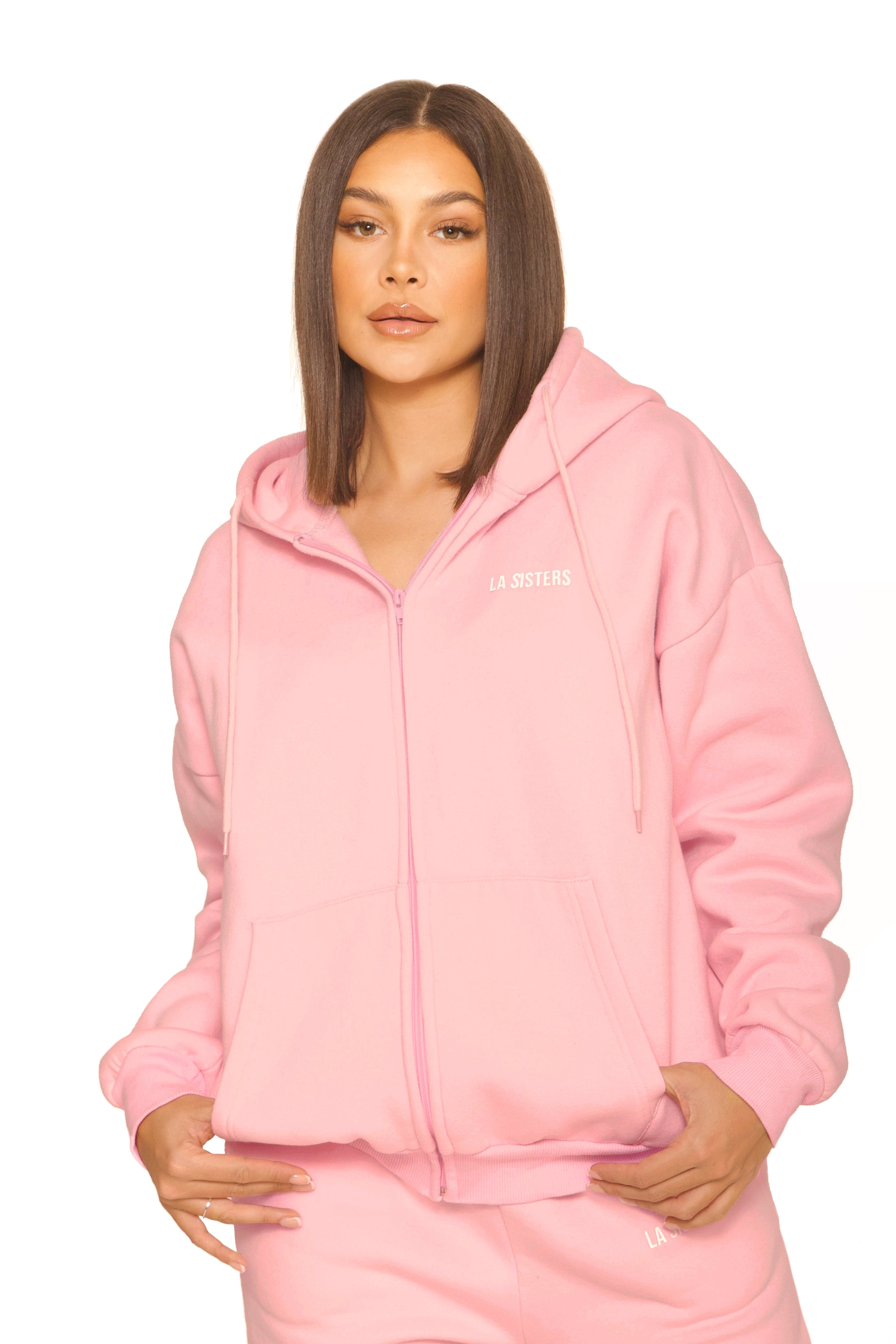 Essential Zipper Hoodie 2.0 Light Pink LA Sisters