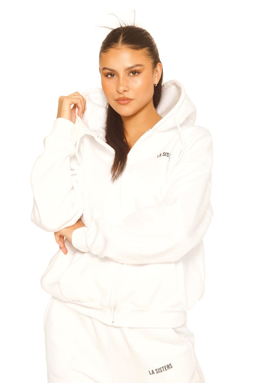 Essential Zipper Hoodie 2.0 White LA Sisters