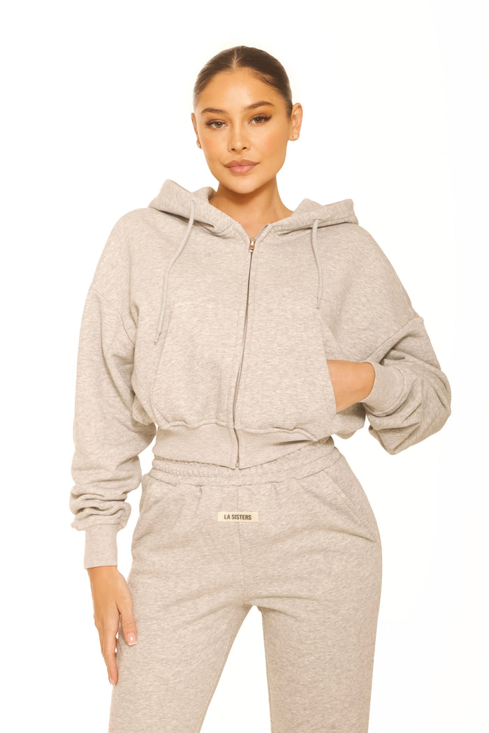 Essential Cropped Hoodie Light Grey