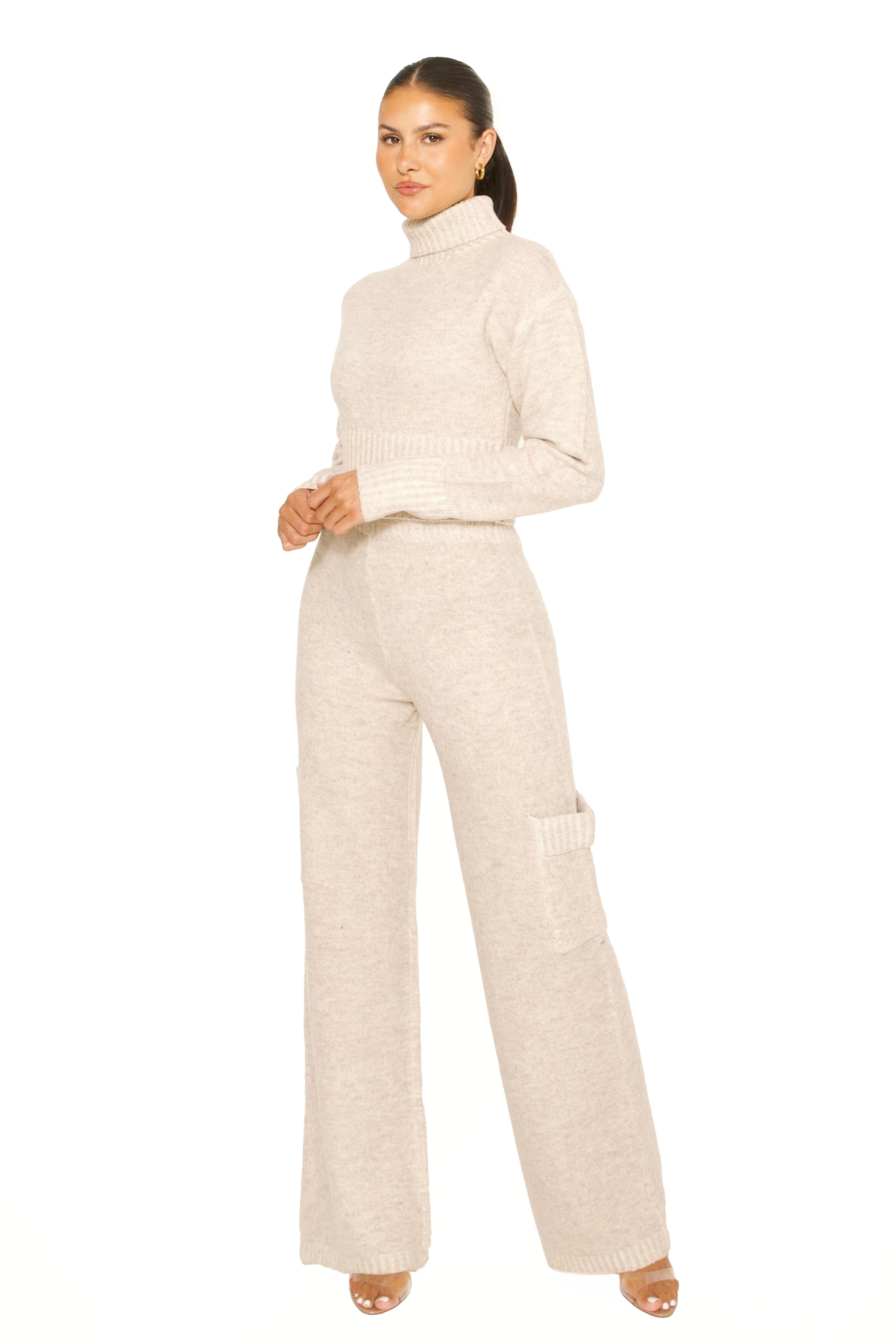 Knitted Cargo Co-Ord Beige