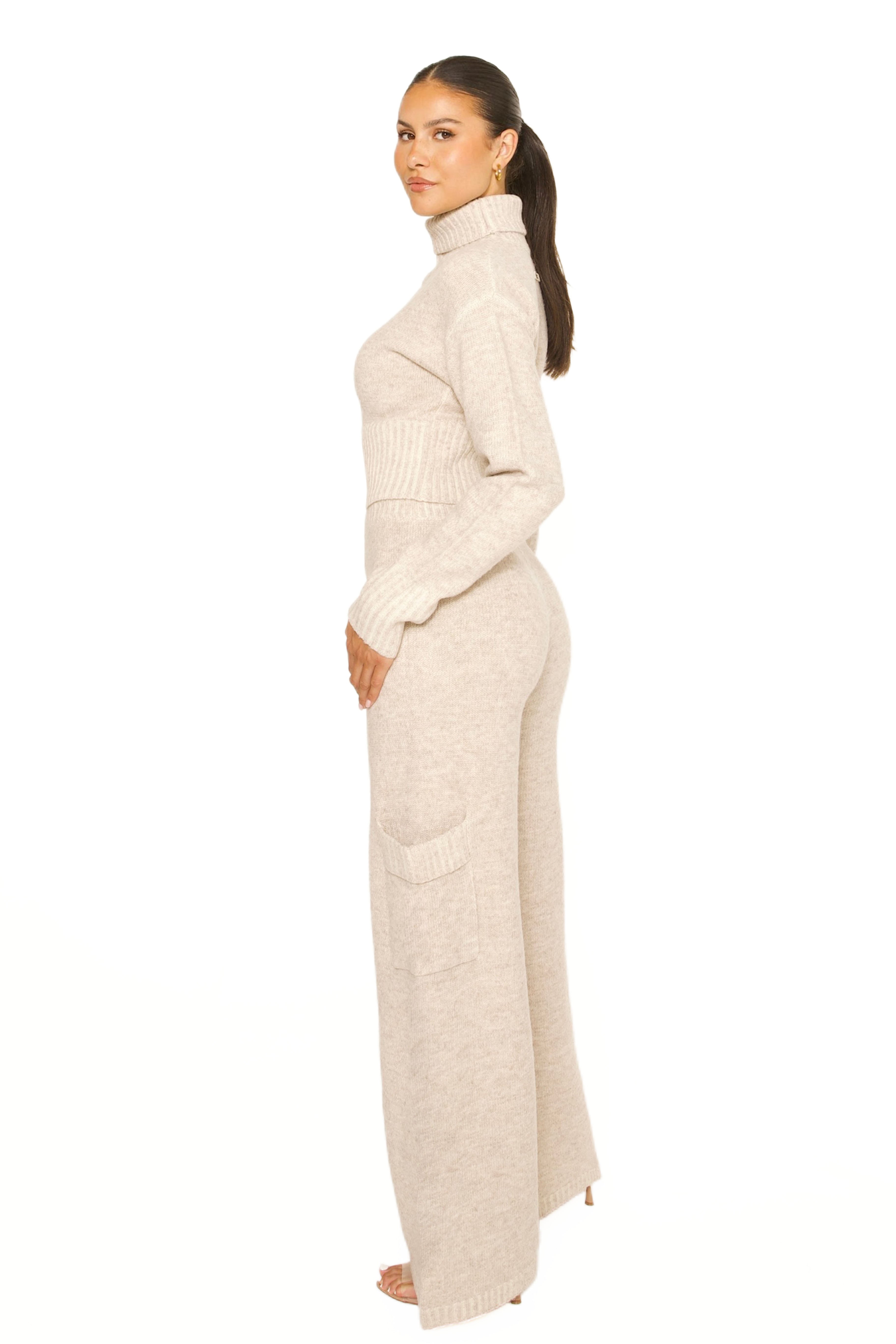 Knitted Cargo Co-Ord Beige