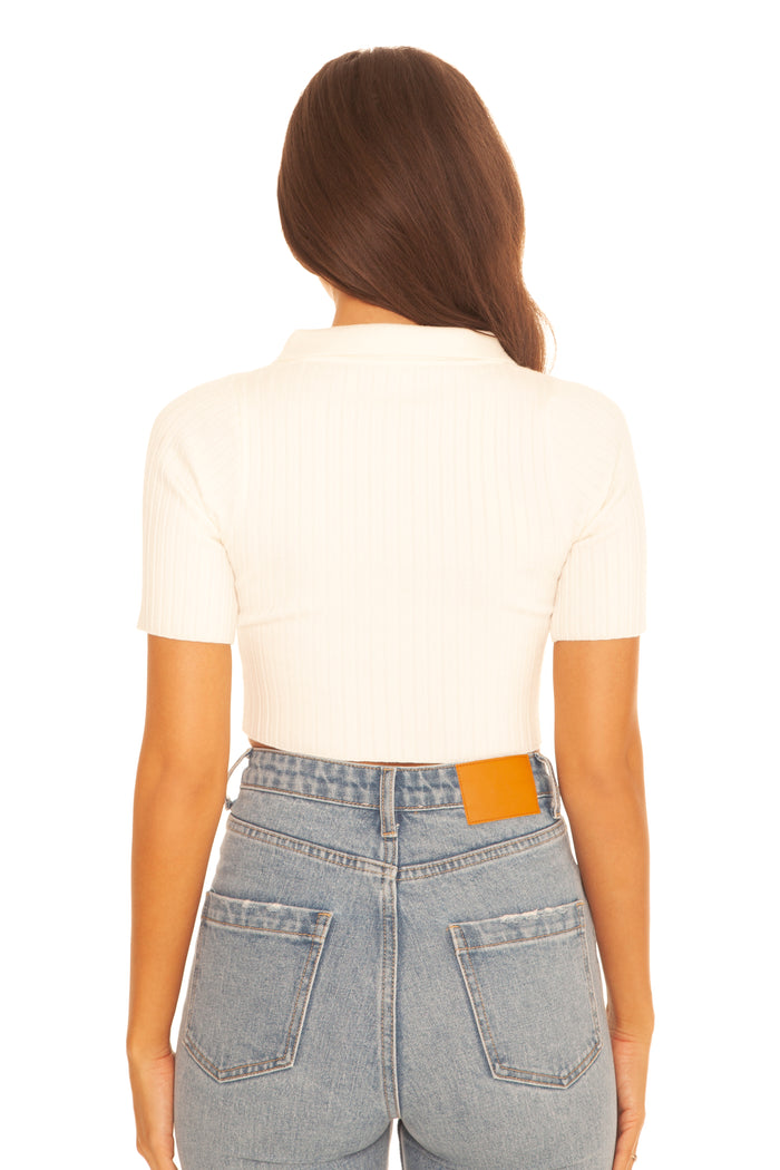 Knitted Cropped Polo Off-White