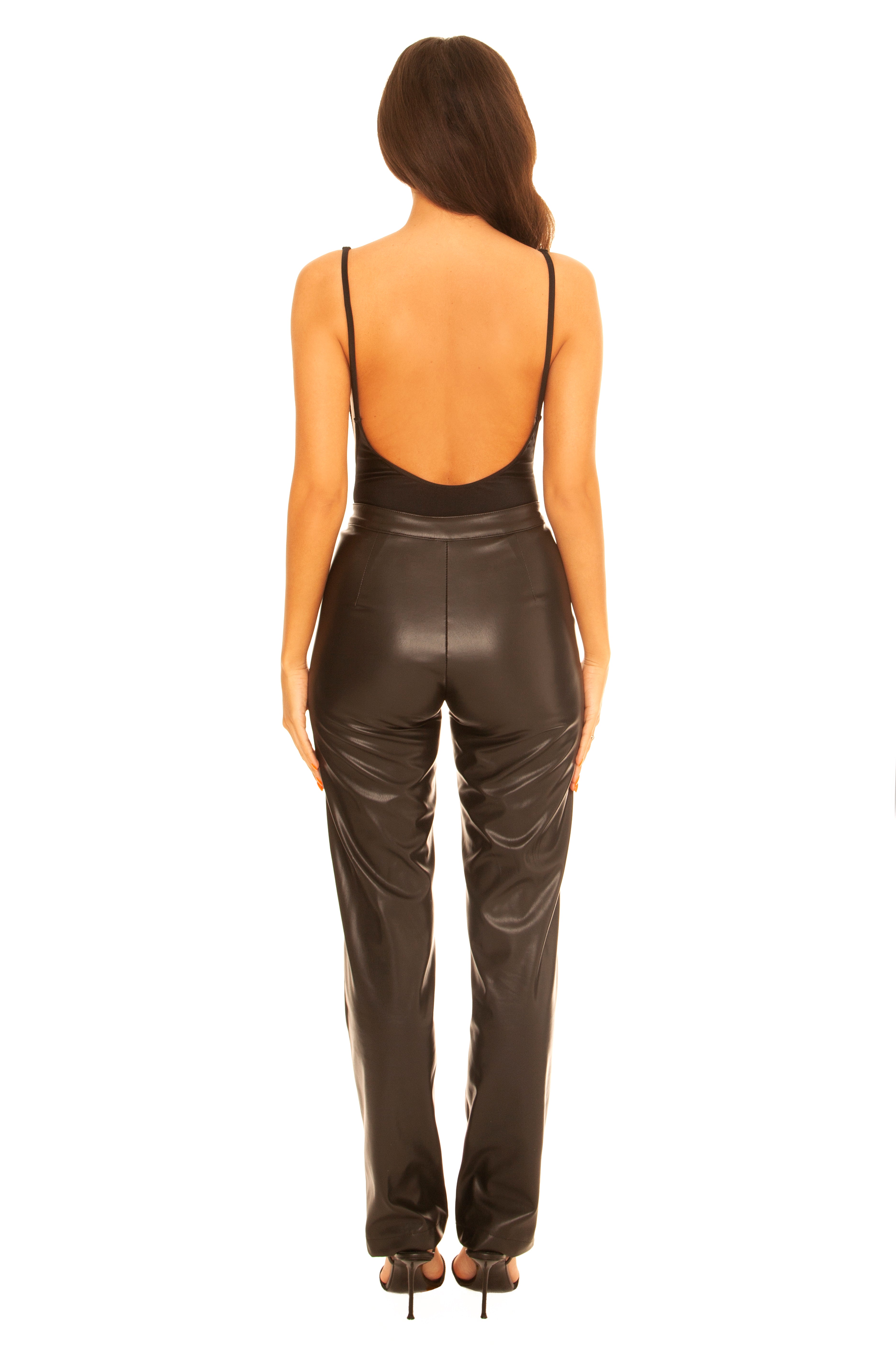 Leather Straight Leg Pants Black