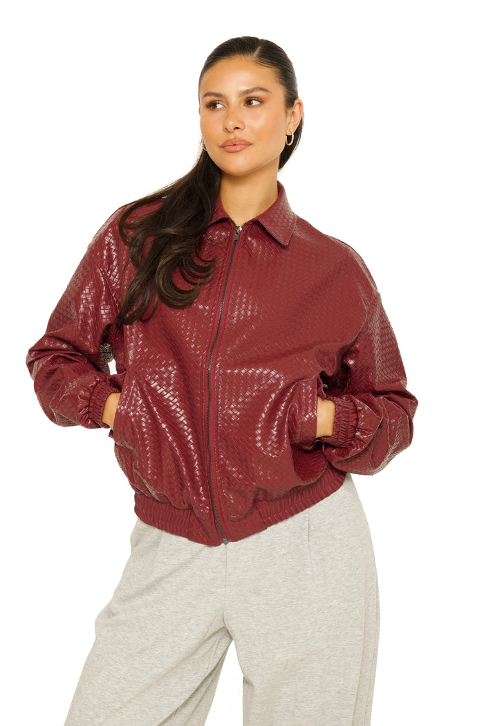 Leather Woven Bomberjacket Burgundy