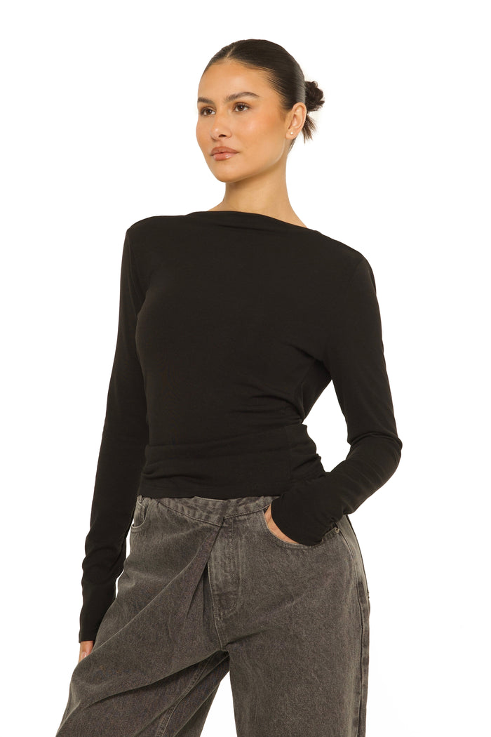 Long Sleeve Open Back Top