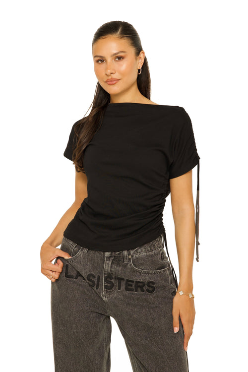 Off-Shoulder String Top Black