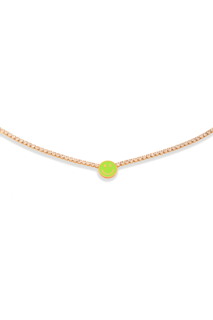 Rhinestone Smiley Necklace Green