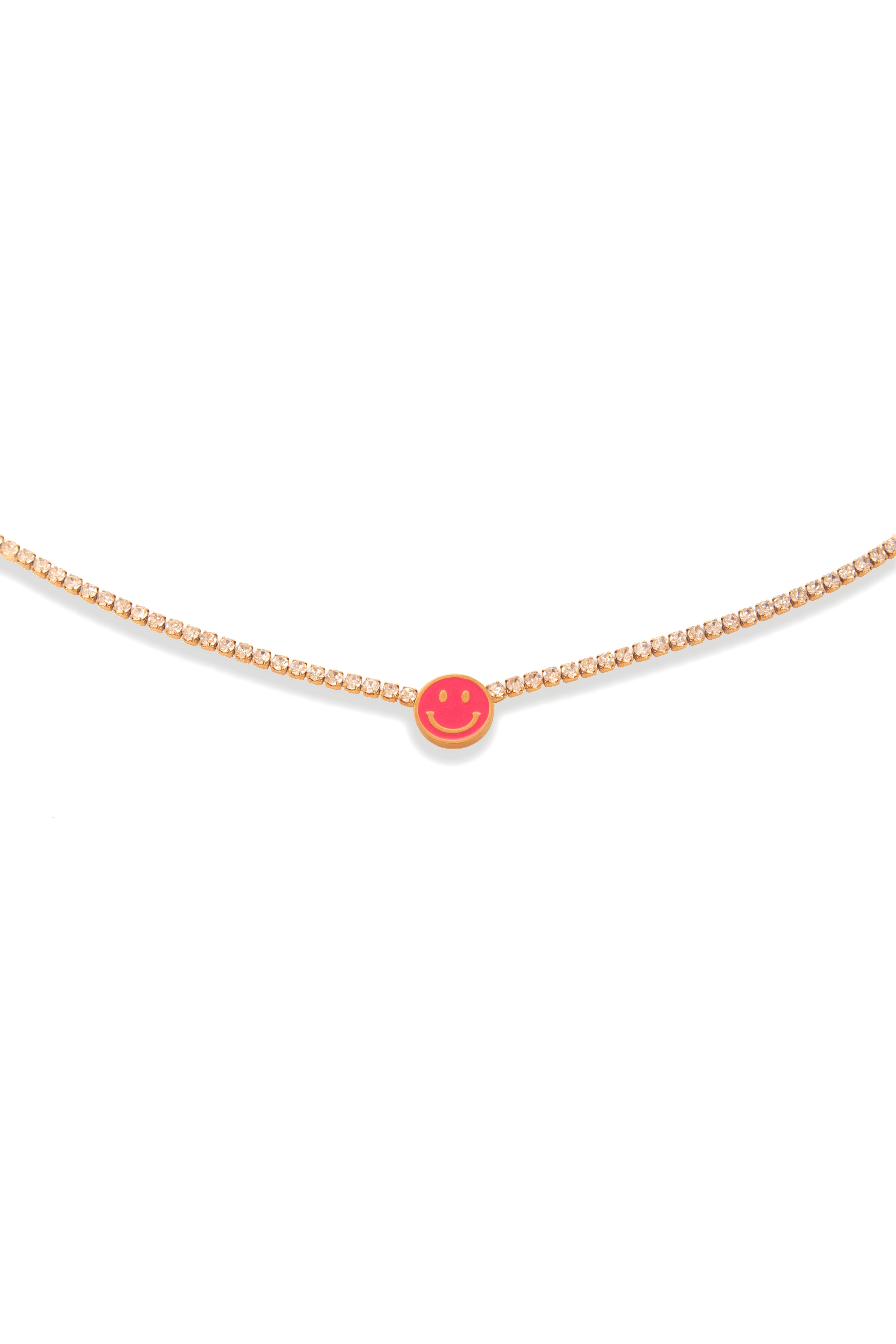 Rhinestone Smiley Necklace Pink