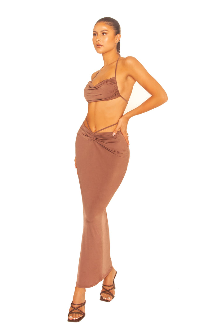 Ruched Maxi Two Piece Brown