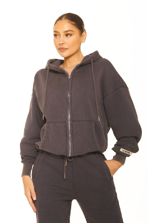 Vintage Oversized Zipper Hoodie Navy