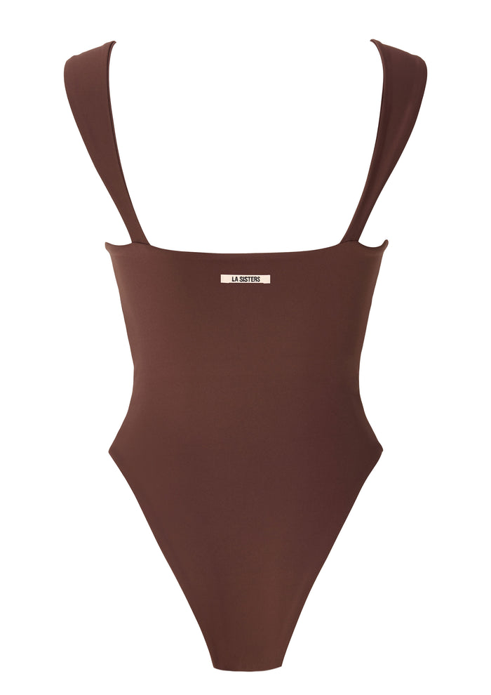 Wide Strap Swimsuit Brown