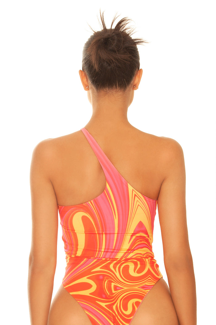 One Shoulder Cut Out Swimsuit Swirl