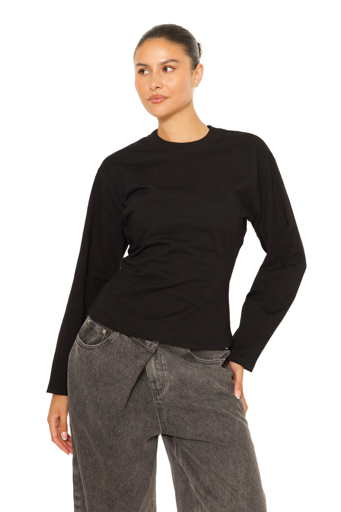 Long Sleeve Oversized Waist Tee Black