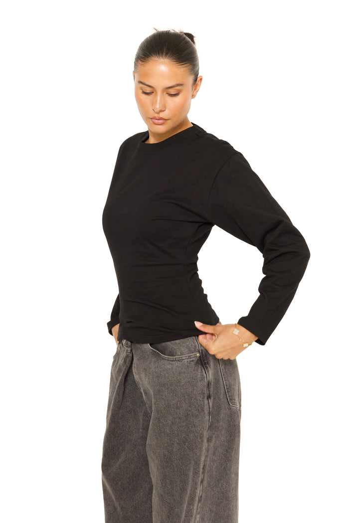 Long Sleeve Oversized Waist Tee Black