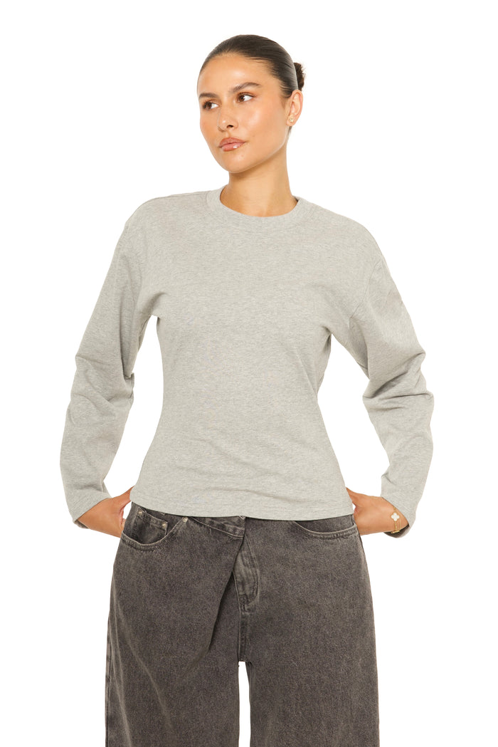 Long Sleeve Oversized Waist Tee Grey