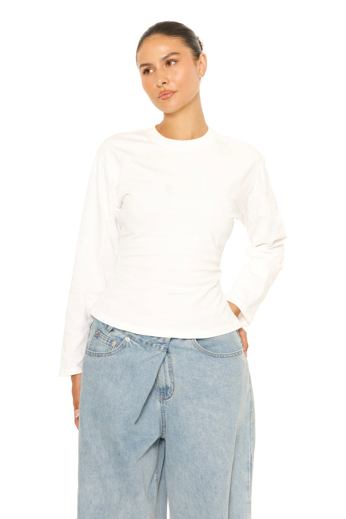 Long Sleeve Oversized Waist Tee White