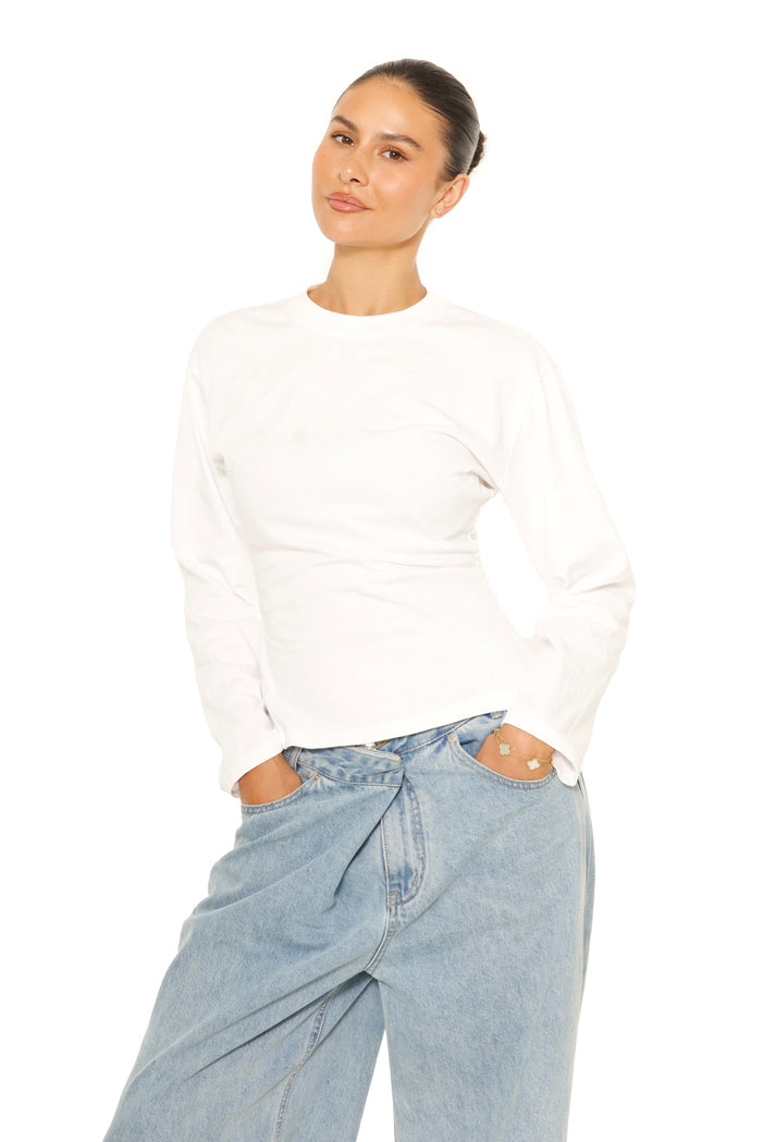 Long Sleeve Oversized Waist Tee White