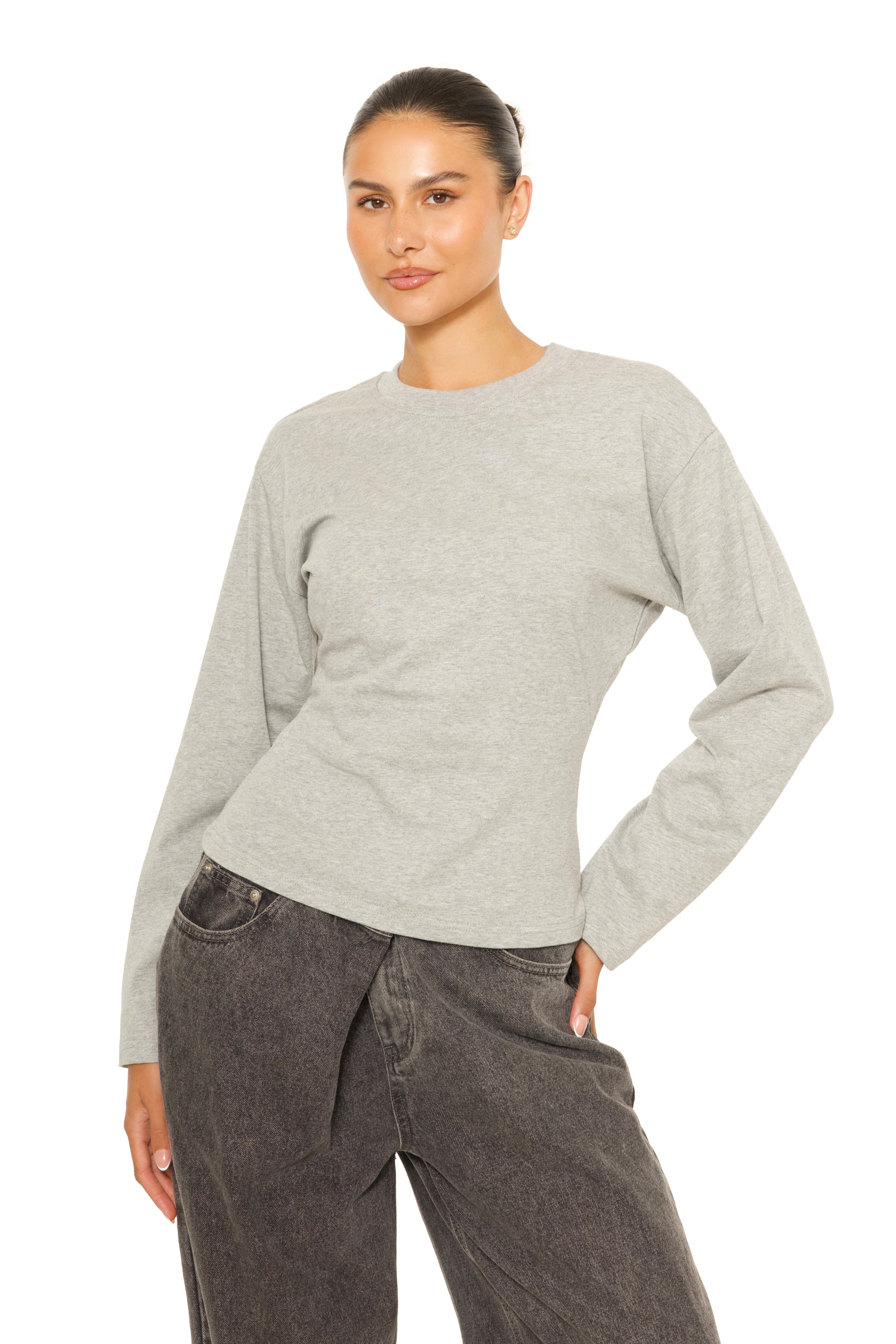 Long Sleeve Oversized Waist Tee Grey